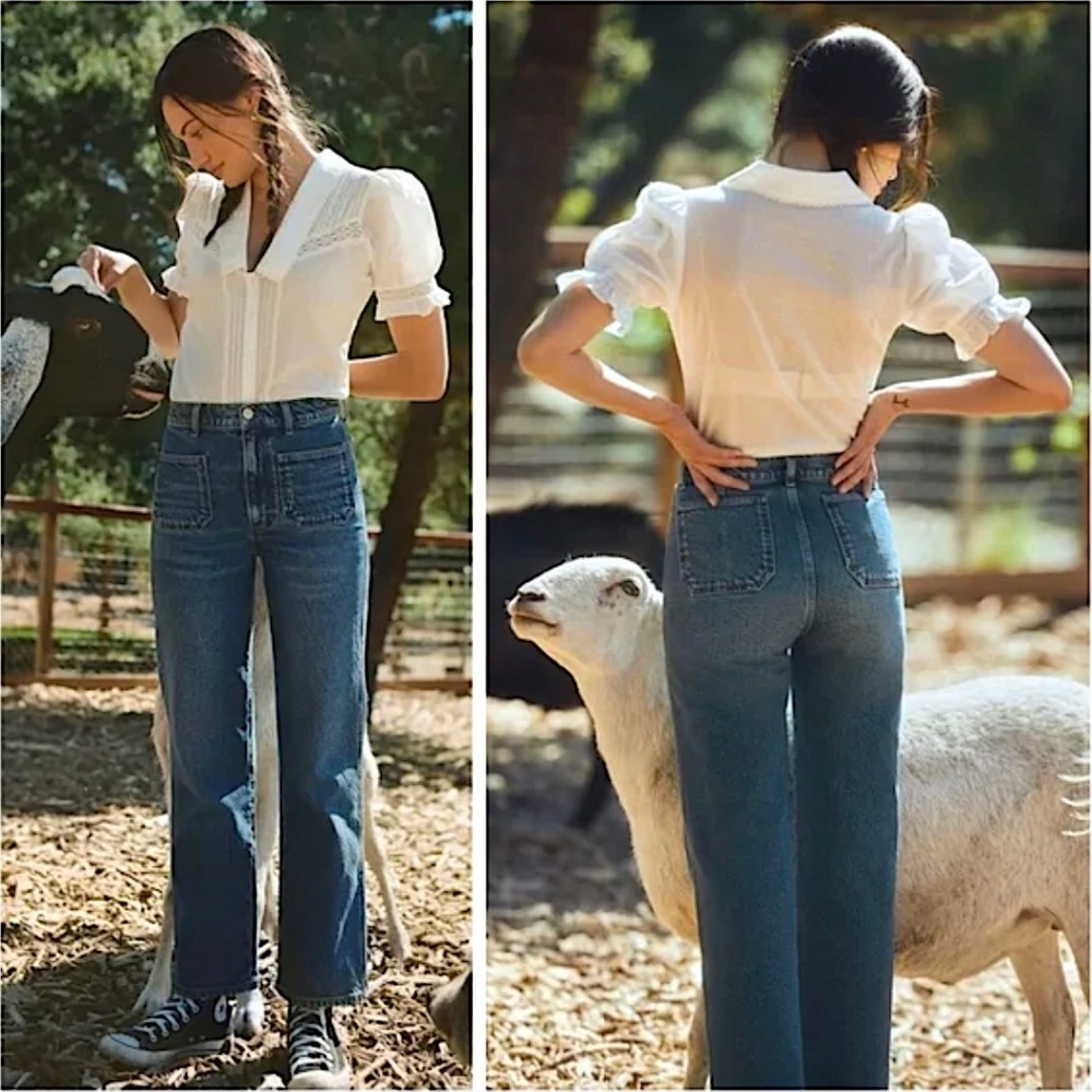 Reformation Dark Blue High-Waist Wide Leg Jeans